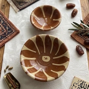 Vintage Studio Pottery Hummus Bowl Set – Hand-Thrown Stoneware Serving Pair