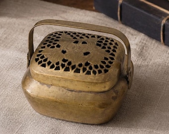 Antique Chinese Brass Hand Warmer, Late Qing Dynasty Shoulu Charcoal Censer