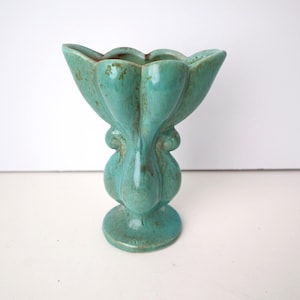 Vintage Gonder USA Turquoise Art Pottery Vase / Mid-Century Drip Glaze