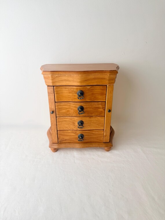 Vintage Wooden Jewelry Armoire 13.5” | 4 Drawer Jewelry Chest with Side Closets | Traditional Vanity Organizer View 2