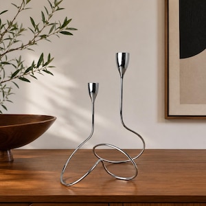 Black+Blum Loop Candelabra 11” Chrome Sculpture | Dan Black & Martin Blum Designer Candle Holder | Fibonacci Modernist Decor