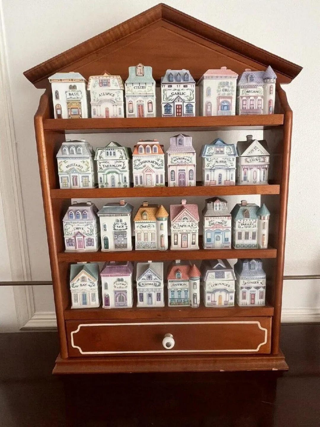 1989 LENOX Spice Village Porcelain Complete Set (24) Wooden Display ...