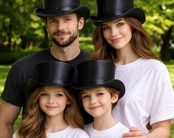 Handgemaakte leren hoge hoed, echt rundleer, klassieke zwarte kleur, Steampunk-festivalstijl