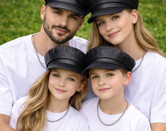 Black Leather Greek Fisherman Cap, Handmade Genuine Leather Hat, Vintage Mariner Style