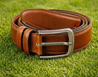 Vollnarbenbrauner Ledergürtel für Männer, braun schwarz weiß blau, klassischer Freizeitstil,