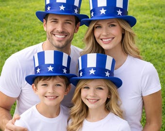 Blauer Lederner Zylinder, Handgemacht, Amerikanische Flagge Vaterländischen Stil, Festival Kostüm Kopfbedeckung