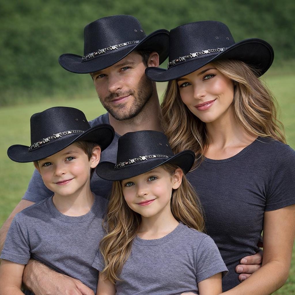 ?Western Cowboy Hat w/ Butterfly Chain Band Black Hat Butterfly Chain Hat Band Black Butterfly Cowgirl Hat – Cindy Jane Boutique main image 2