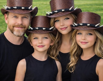 Brauner Echtleder Hut, Handgefertigter Zylinder mit Krokodilmuster, Cowboy Festival Stil