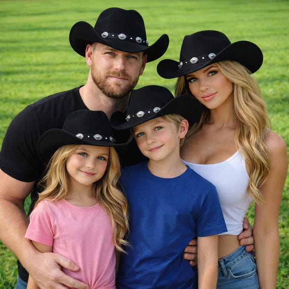 Black Cowboy Hat, Handmade Western Hat With Silver Concho  display picture 2