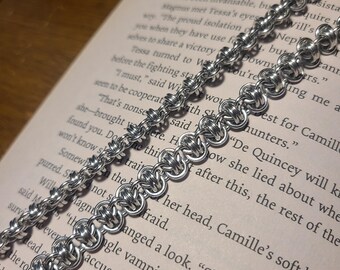 Handmade chainmail bracelet barrel weave, lightweight fantasy and medieval jewelry