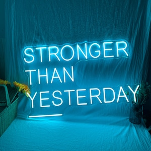 Stronger Than Yesterday Neon Sign, Custom Home Gym Decor LED Light, Motivational Gym Quotes Fitness Workout Wall Decor, Gym Lover Gift