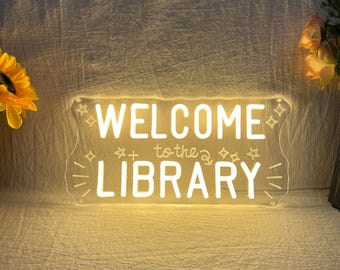 Welkom bij de bibliotheek led-neonverlichting, aangepaste thuisbibliotheek neonlicht, leeszaal boekenplank klas wanddecoratie, cadeau voor boekenwurm