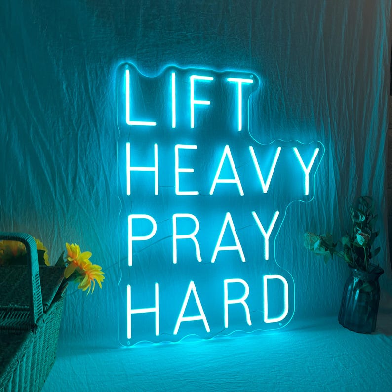 Lift Heavy Pray Hard Neon Sign,Custom Home Gym LED Neon Light,Motivational Gym Quote Workout Wall Decor,Jesus Lover Sign,Christian Gym Decor image 5