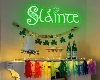 Sláinte Neon Sign, Custom Irish Pub LED Clover Neon Light, St. Patrick's Day Celtic Bar Wall Decor, Irish Cheers Sign, Gift For Irishmen