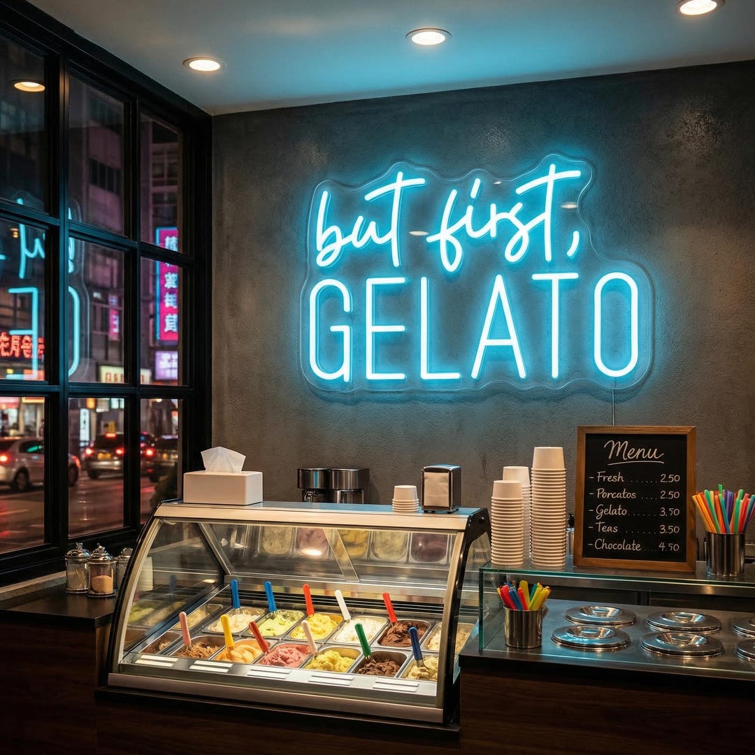 But First, Gelato Neon Sign, Custom Gelato Bar LED Neon Light Sign, Ice ...