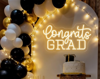 Congrats Grad Neon Sign, Custom Grad Party LED Light, Class Of 2026 Graduation Party Prom Backdrop Wall Decor, Gift for Graduate