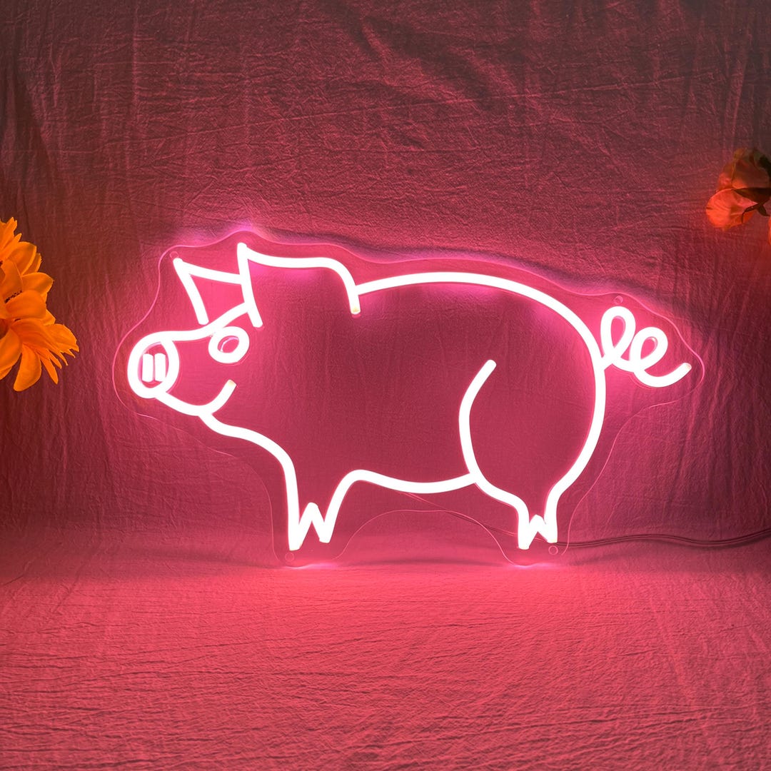 Pig Led Cute Pig Neon Sign, Custom Pig LED Neon Light, Kids Room Bedroom Wall ...