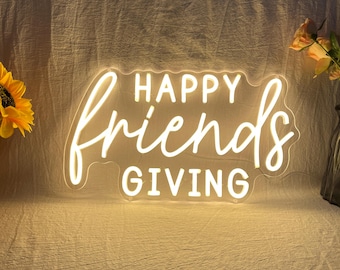 Happy Friendsgiving Neon Sign, Custom Thanksgiving Fall Dinner LED Neon Light, Friendsgiving Party Wall Decor, Gift For Best Friends