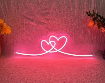 Dubbel hart led-neonbord, aangepaste bruiloft neonlicht, thuis slaapkamer Valentijnsdag feest achtergrond muur decor, Valentijnsdag geschenken