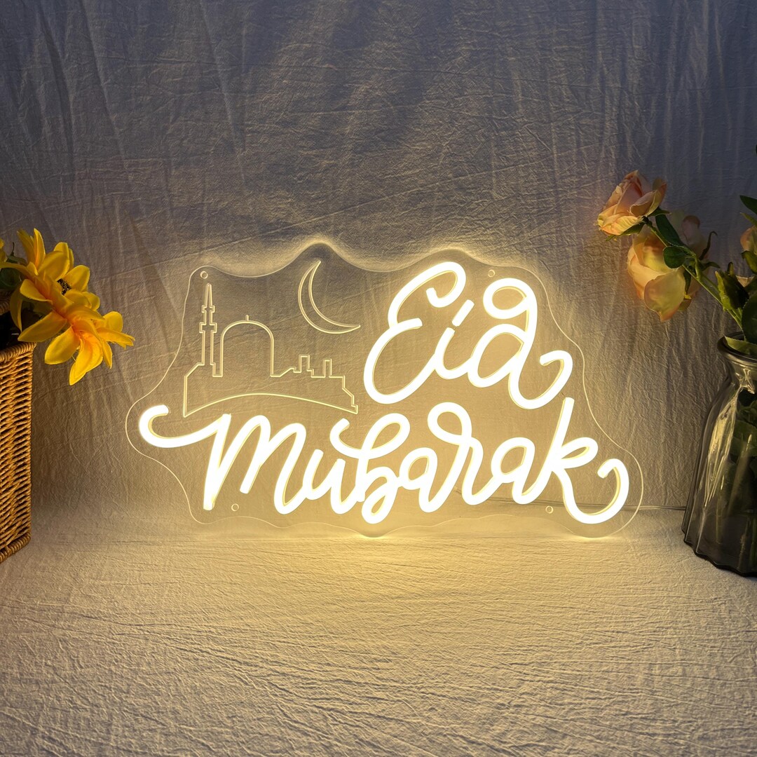 Eid Mubarak Crescent Moon Neon Sign, Custom Ramadan Mubarak LED Light ...