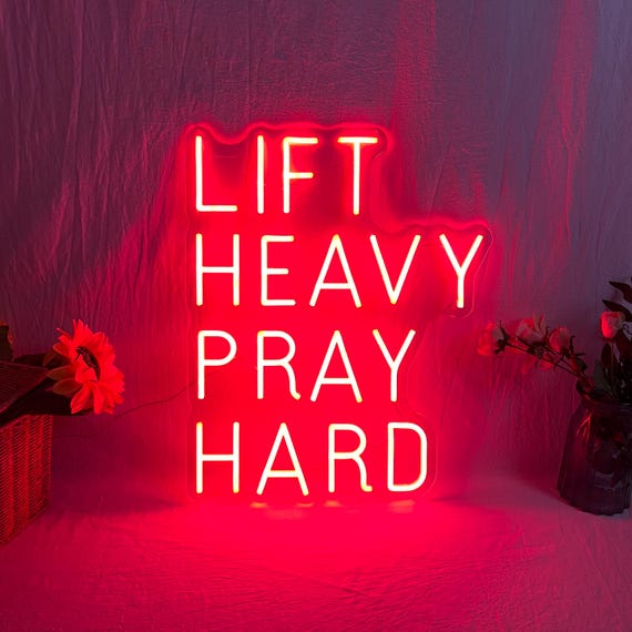 Lift Heavy Pray Hard Neon Sign,Custom Home Gym LED Neon Light,Motivational Gym Quote Workout Wall Decor,Jesus Lover Sign,Christian Gym Decor