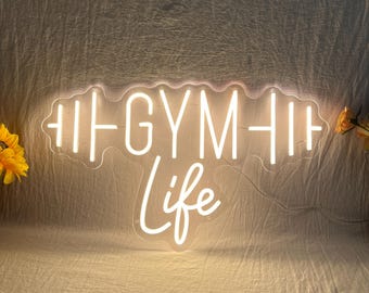 Insegna al neon Gym Life Barbell, decorazione personalizzata per la palestra di casa, luce al neon a LED, citazioni sulla palestra, decorazione murale per l'allenamento fitness, regalo per gli amanti della palestra