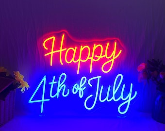 Happy 4th of July Neon Sign, Custom America 250th Anniversary LED Neon Light, Independence Day Party Wall Decor, Patriotic Independence Sign