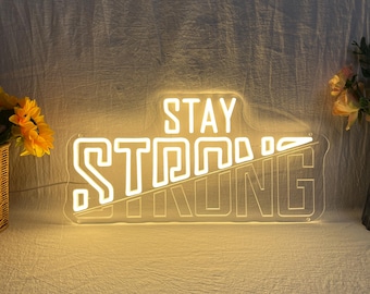Letrero de neón "Stay Stronger", luz LED personalizada para gimnasio en casa, frases motivacionales para gimnasio, decoración de pared para entrenamiento en estudio de fitness, regalo para amantes del gimnasio.