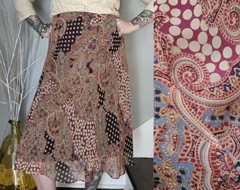 Vintage Paisley Polka Dot Mixed Print Y2k does 60s Skirt / Large 14