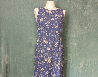 Vintage 90s 00s Linen Rayon Blend Blue Floral Casual Corner Annex Dress / Small 4