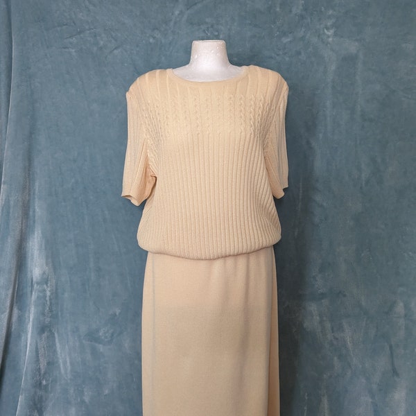 Vintage Vanilla Cream Phillipe Marques Petites *Two Sizes* Sweater and Skirt Knit Set 1980s / L XL 12 16