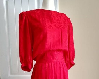 80s Floral tropical skirt with side pockets and back split in pink size 12 for Women by Pure Argenti Vintage work Clothes B1-2026