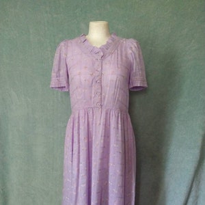 Vintage Lilac 70s Pink Rose Print Sweet Handmade Dress // Medium Large image 1