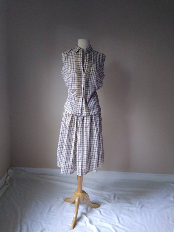 Vintage 1960s Shirt and Skirt Set in Yellow Plaid… - image 1