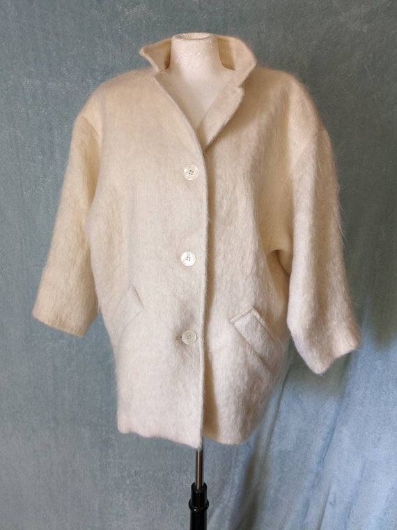 Vintage 80s 90s Vanilla Mohair Coat Fuzzy off White Jacket by 