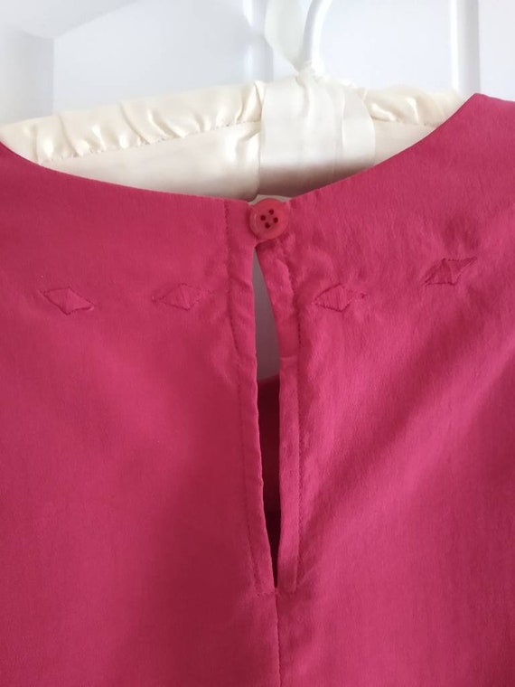 Vintage Cherry Red 100% Silk Simple Box Blouse wi… - image 4