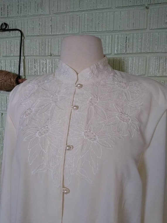 Vintage 1980s Embroidered Beaded Ivory Blouse by … - image 7