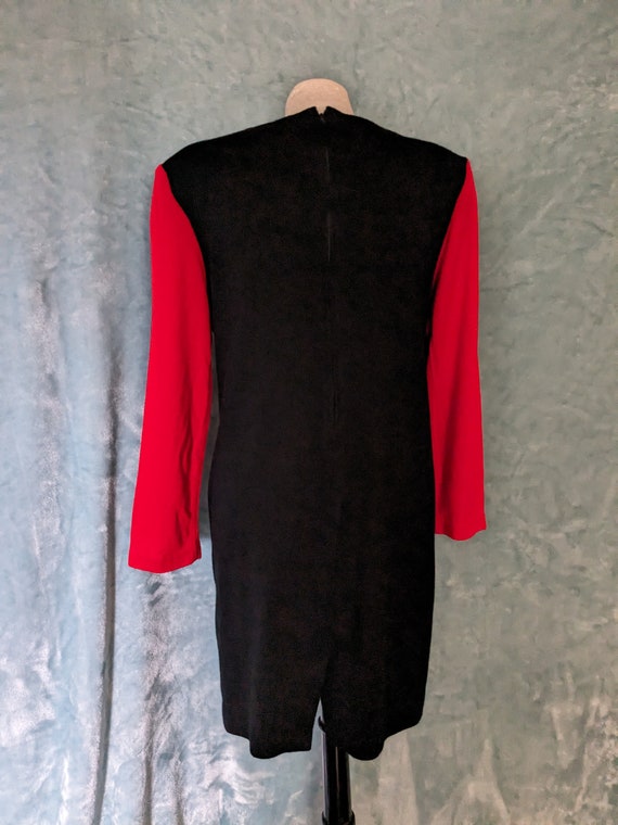 Vintage 80s 90s Red Black Dress Long Sleeve with … - image 8