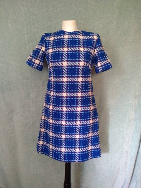 Vintage Mod Blue Purple Square Plaid  Handmade Dre