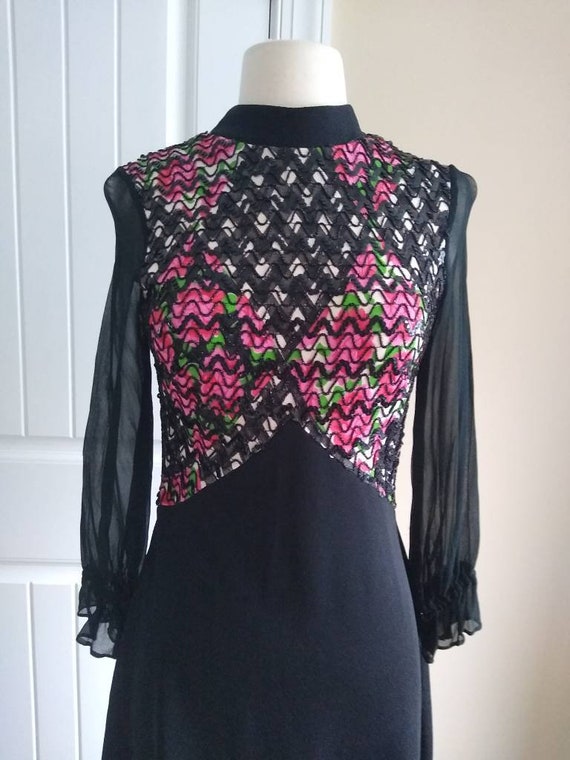 Vintage 1960s Beaded Black Hostess Dress // Sequi… - image 2