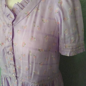 Vintage Lilac 70s Pink Rose Print Sweet Handmade Dress // Medium Large image 2