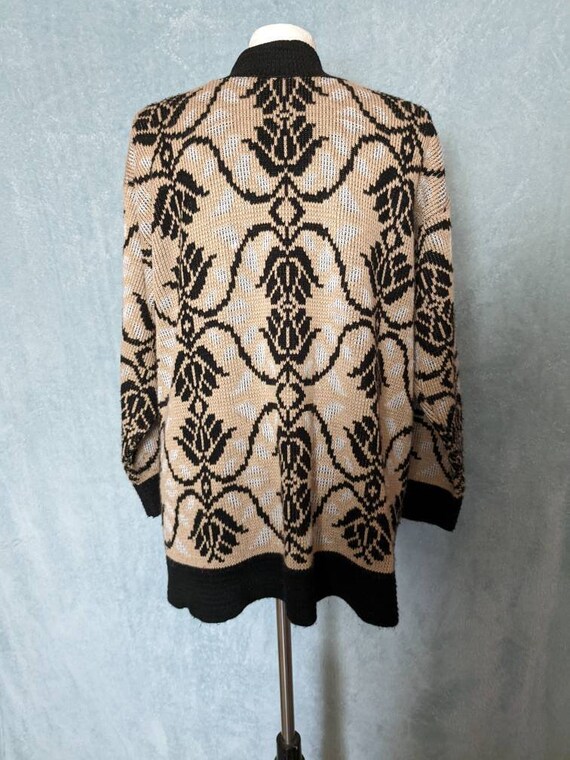 Vintage Open Fit Black Tan Knit Floral Cardigan Jack - Gem