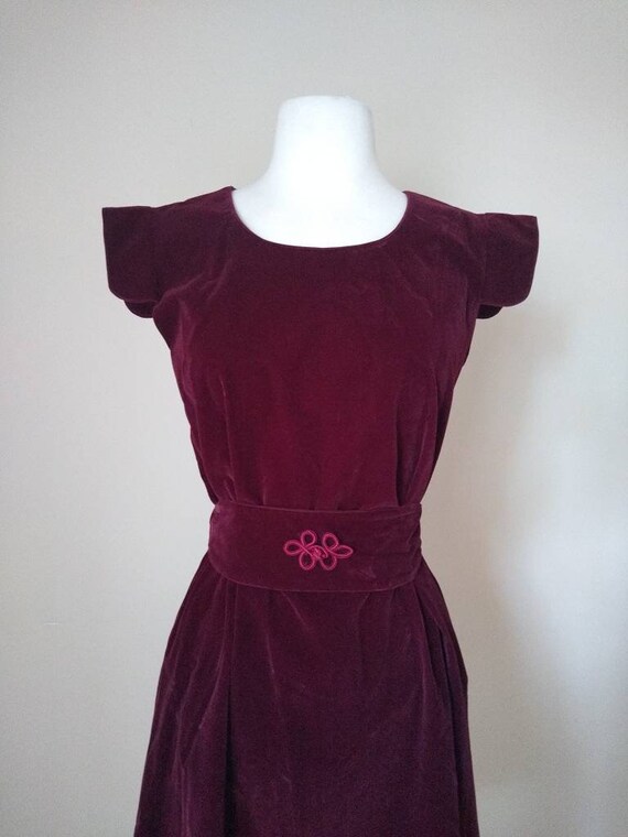 Vintage 60s 70s Wine Red Velvet Dress // Holiday P
