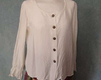 Vintage 90s Gold Button Poet Blouse Ruffled Sleeves Scoop Neck by Style My Way / Large