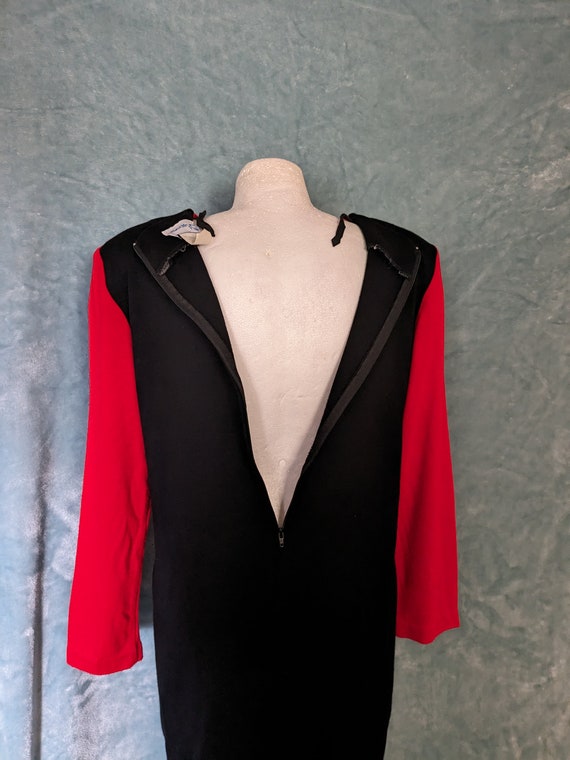 Vintage 80s 90s Red Black Dress Long Sleeve with … - image 5