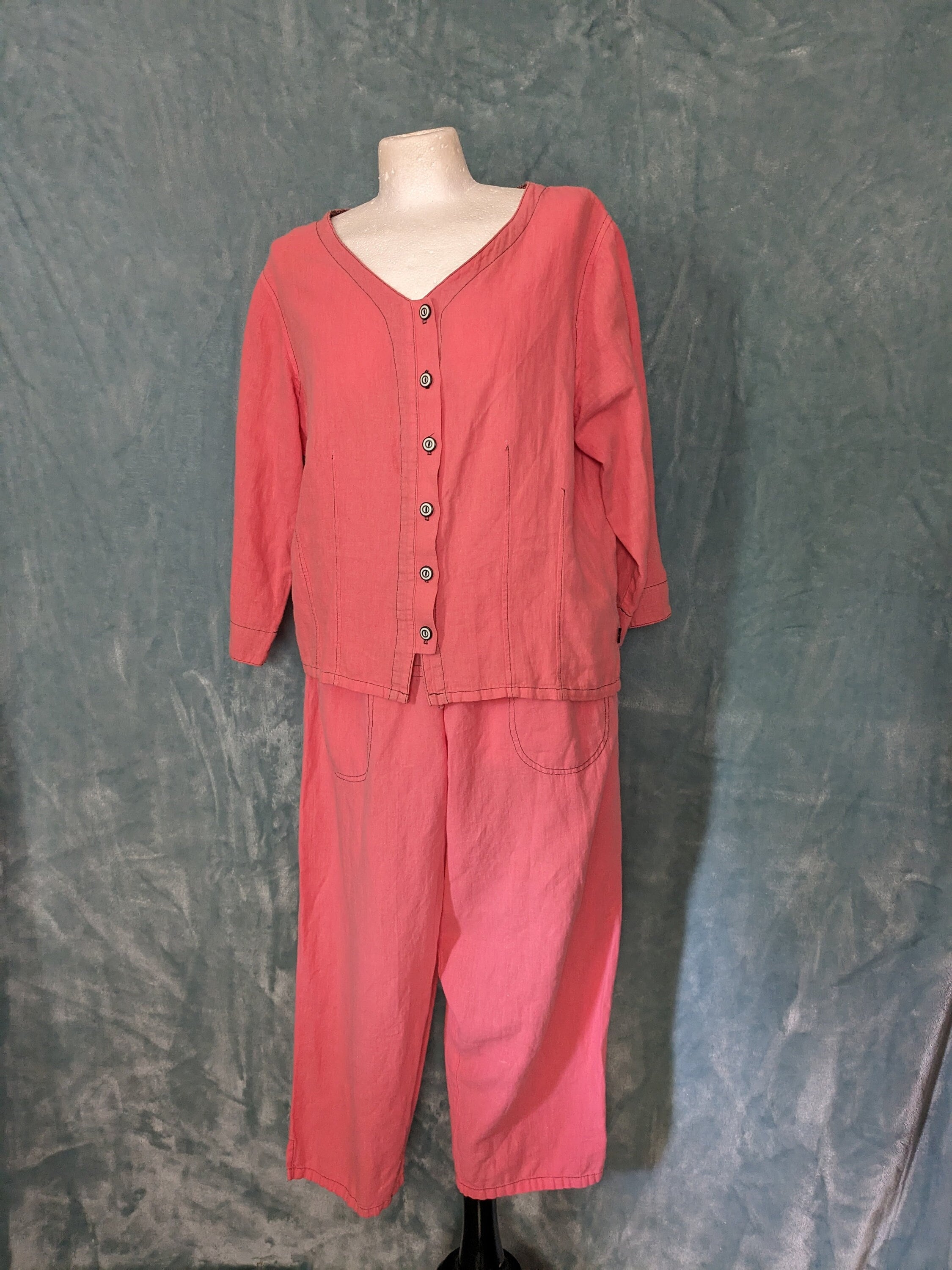 Vintage Salmon Pink Produce Company Linen Cotton Blend Shirt and  