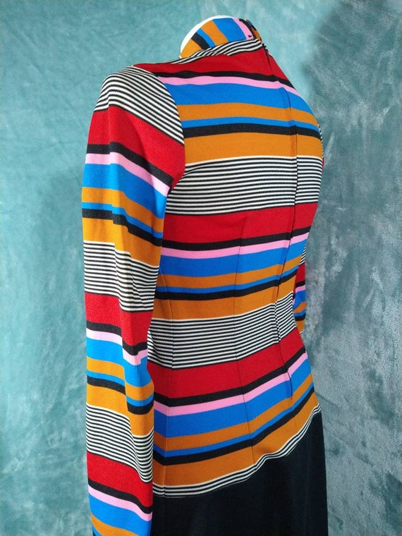 Vintage 60s 70s Mod Striped Dress with Matching V… - image 4