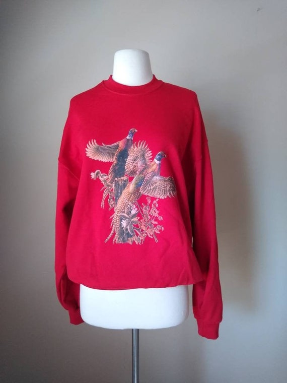 Vintage 1980s Red Pheasant Sweatshirt // Comfy Fal