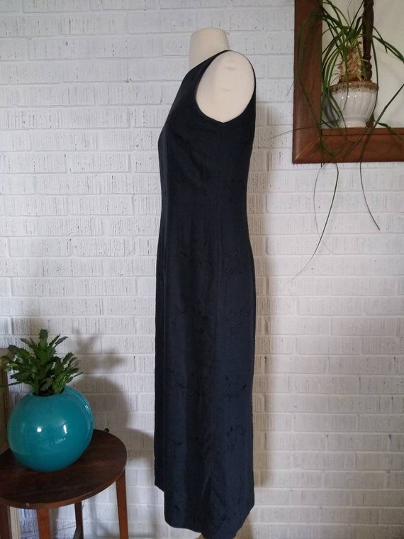 Vintage 90s Linen Blend Black Maxi Dress // Sleev… - image 6