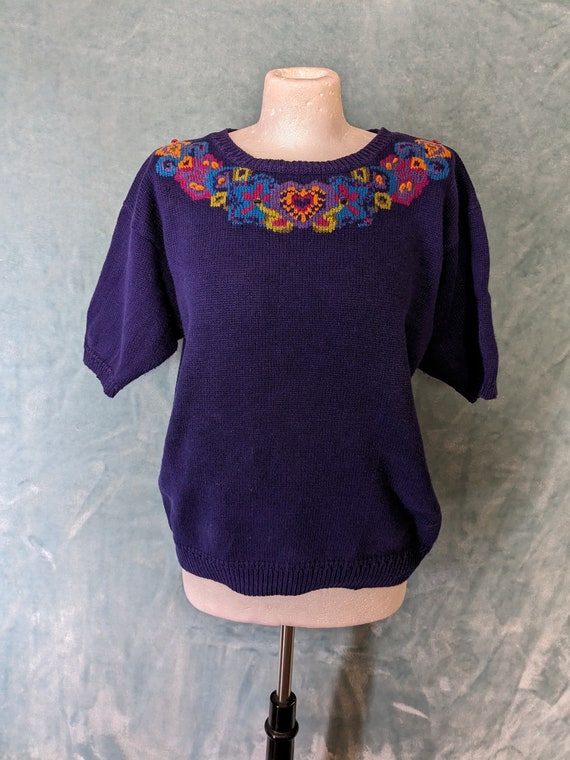 Vintage 80s 90s Jantzen Purple Floral Cotton Rami… - image 1